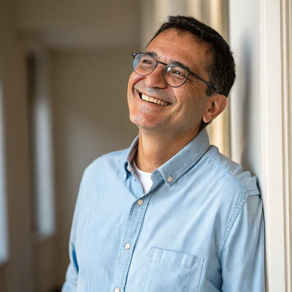A professional portrait of a middle-aged French man with short brown hair and a kind smile, wearing a suit and tie. He is the president of OMNIVOX.