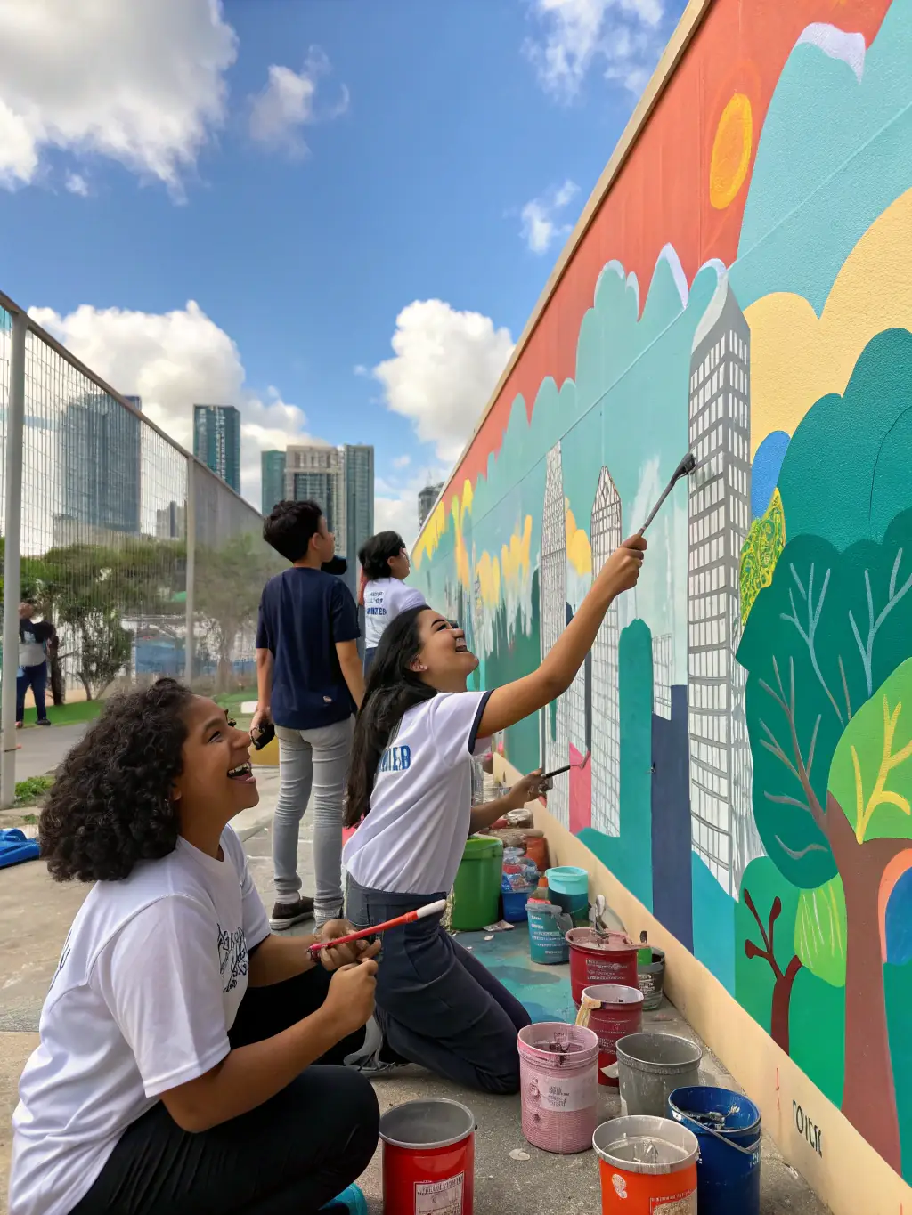 A visually appealing image of a collaborative art project, showcasing diverse artistic mediums and participants working together, reflecting OMNIVOX's support for collaborative artistic endeavors.